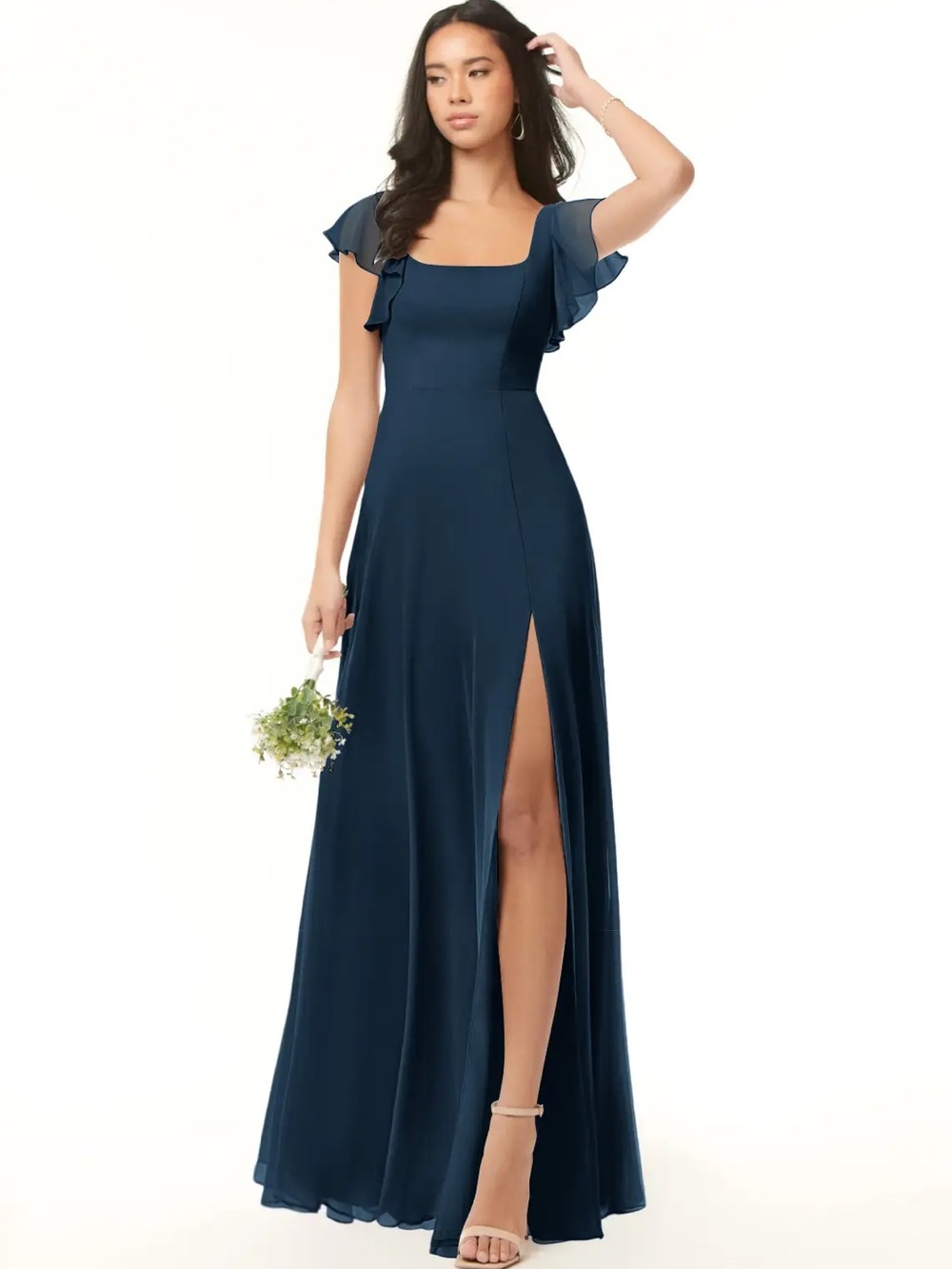 Azazie Bondi Navy Bridesmaid Dress with Flutter Sleeves